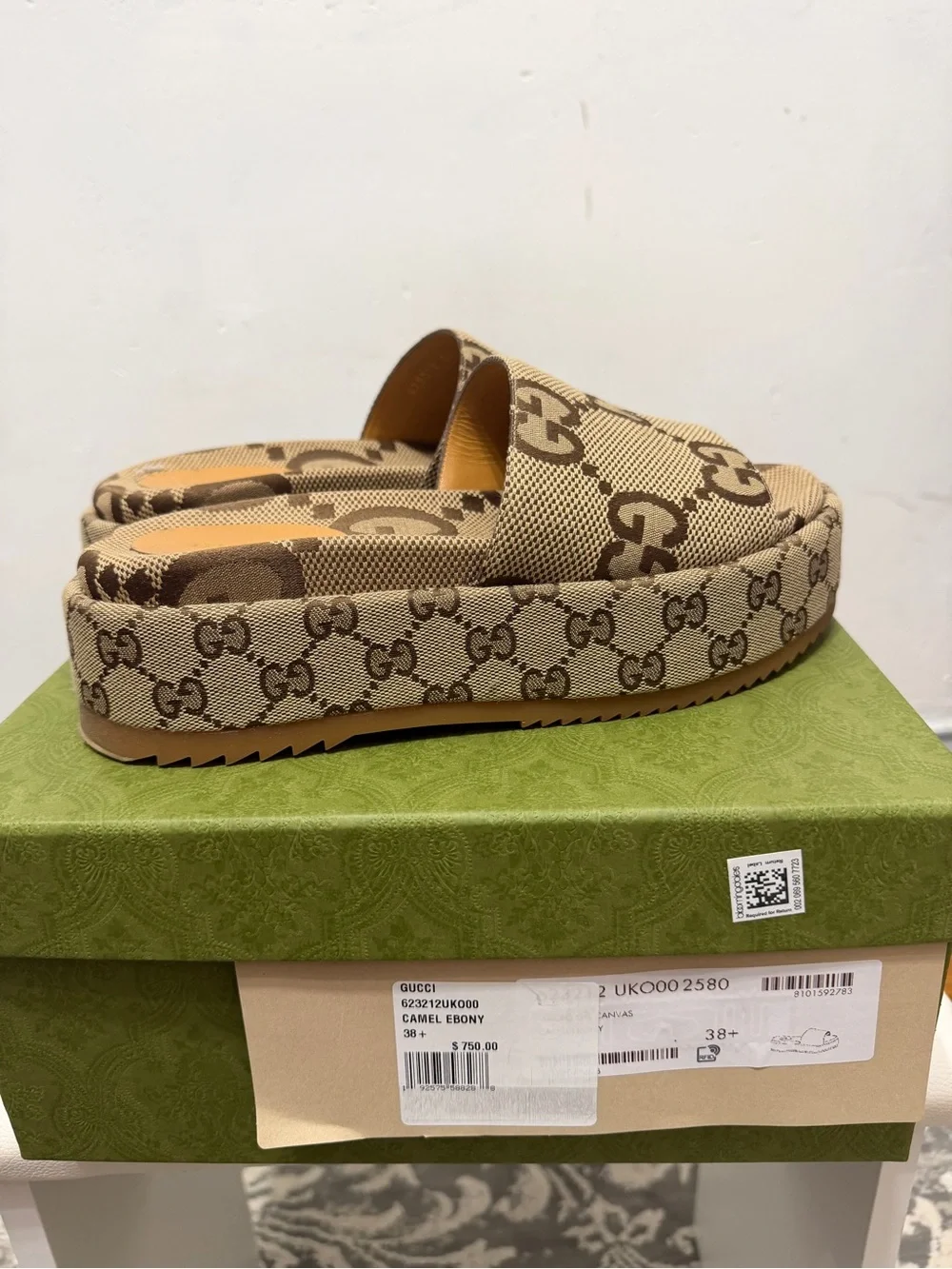 Gucci Beige and Brown GG Canvas Platform Slides